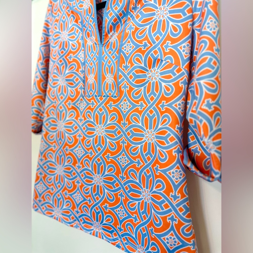 Gretchen Scott Designs Vibrant Orange and Blue Tunic Shirt - Picture 3 of 7